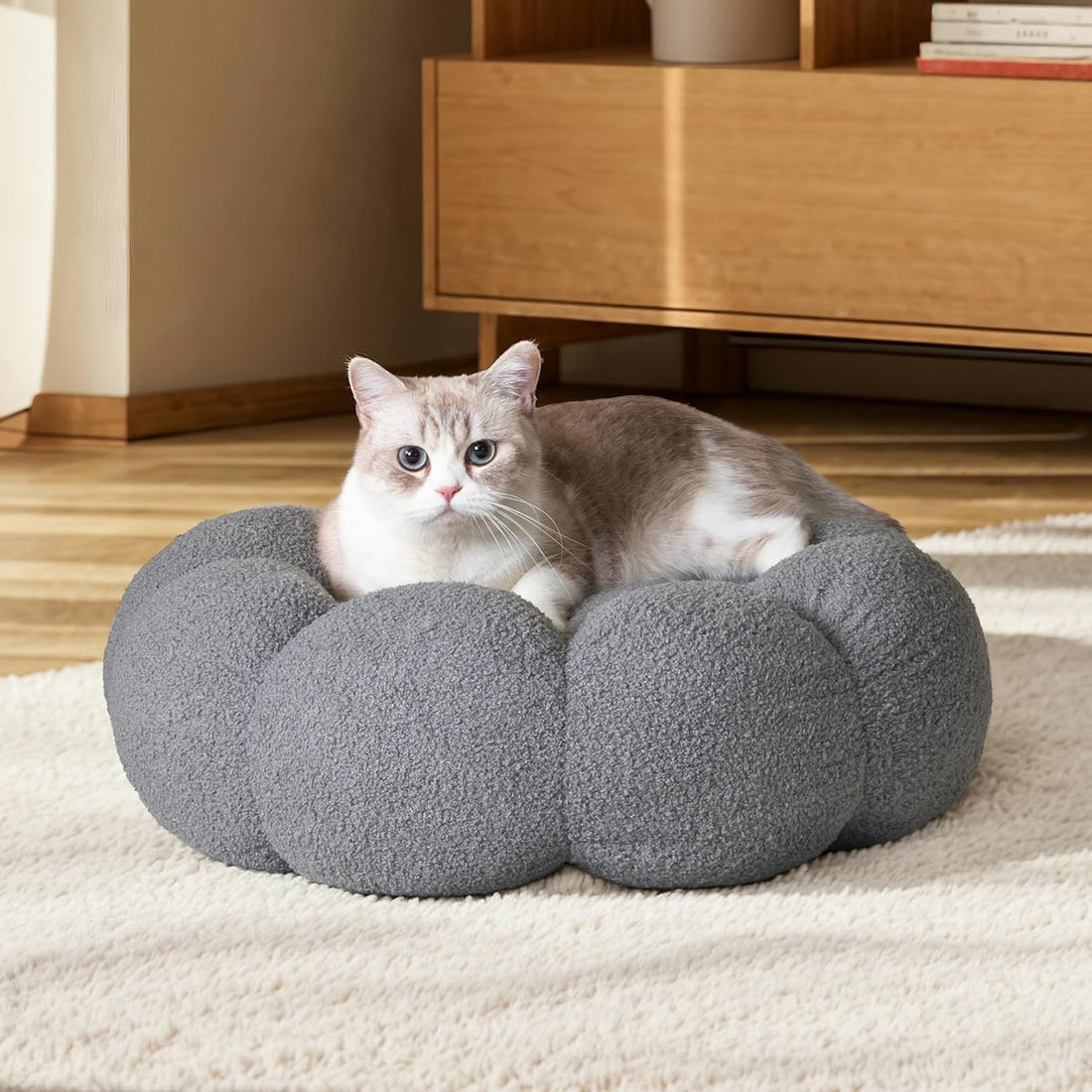 Pet Calming Fluffy Plush Round Donut Bed