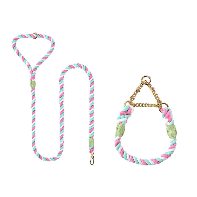 Woven Cotton Pet Leash Collar Set Walking Lead